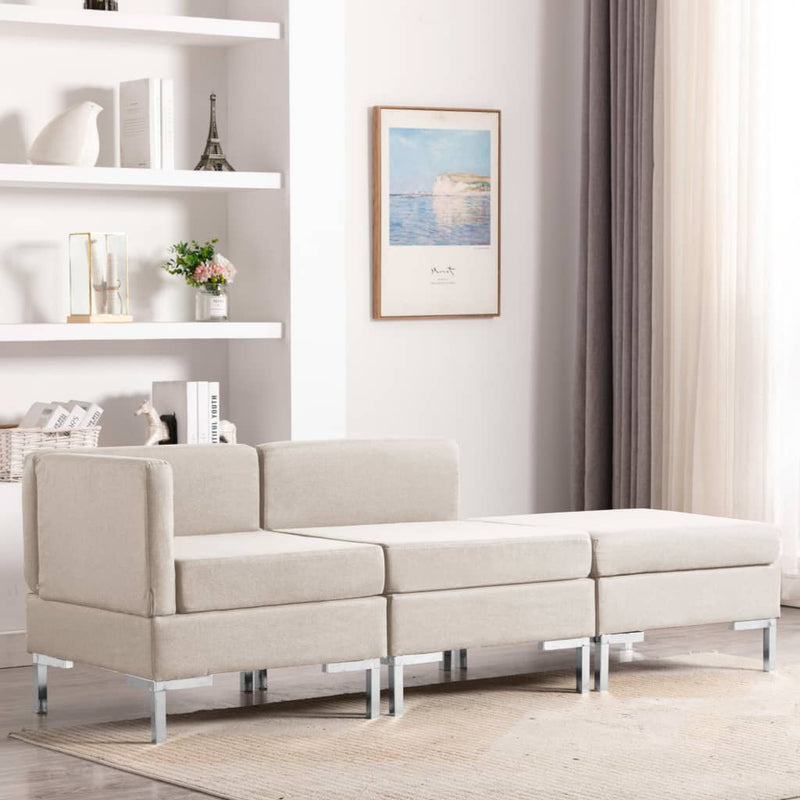 3 Piece Sofa Set Fabric Cream Payday Deals