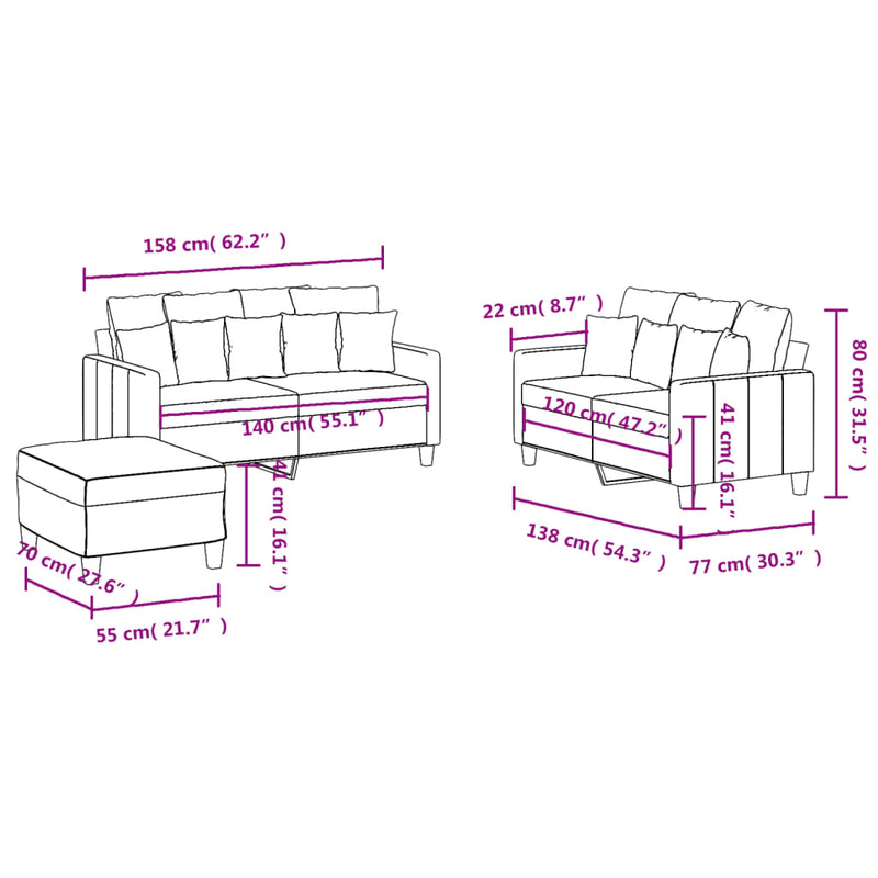 3 Piece Sofa Set with Cushions Black Fabric Payday Deals