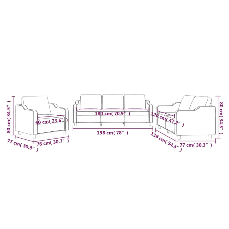 3 Piece Sofa Set with Cushions Black Fabric Payday Deals