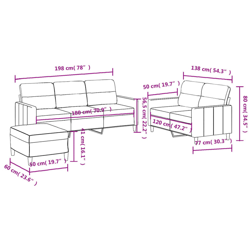3 Piece Sofa Set with Cushions Black Fabric Payday Deals