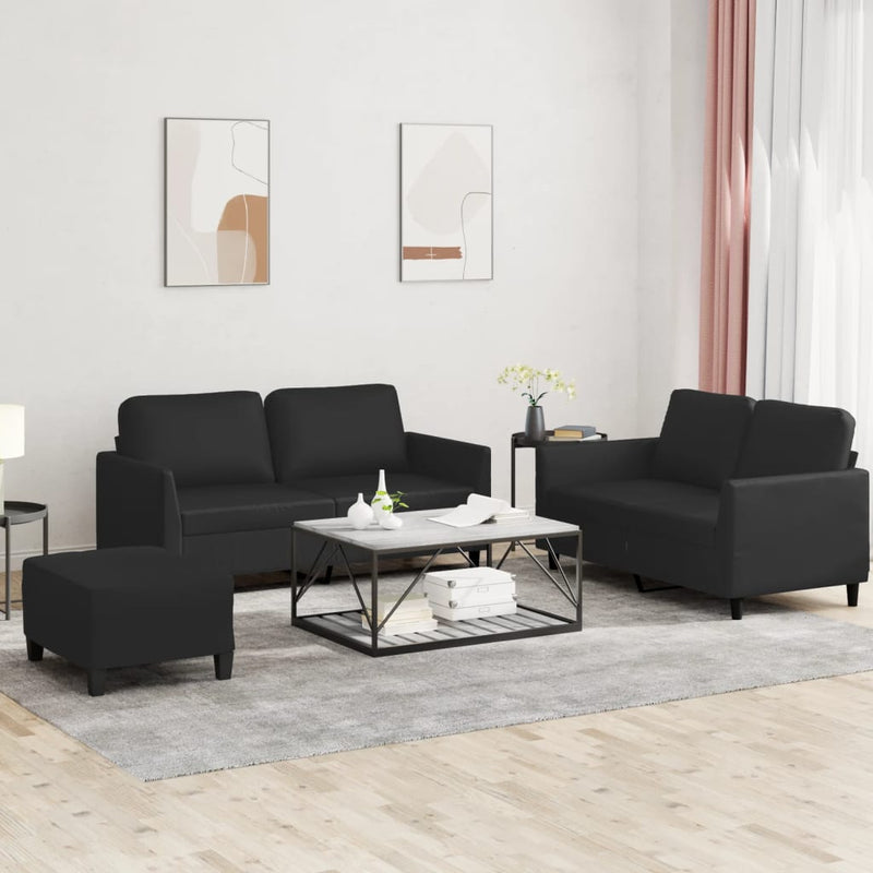 3 Piece Sofa Set with Cushions Black Faux Leather Payday Deals