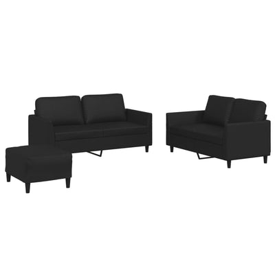 3 Piece Sofa Set with Cushions Black Faux Leather Payday Deals