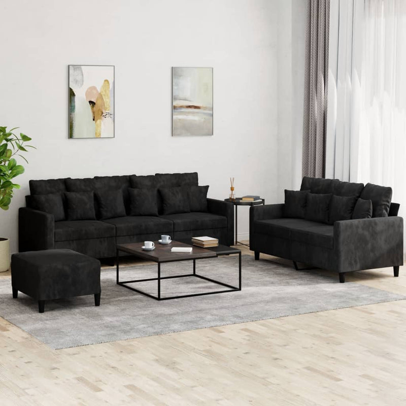 3 Piece Sofa Set with Cushions Black Velvet Payday Deals
