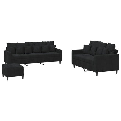 3 Piece Sofa Set with Cushions Black Velvet Payday Deals