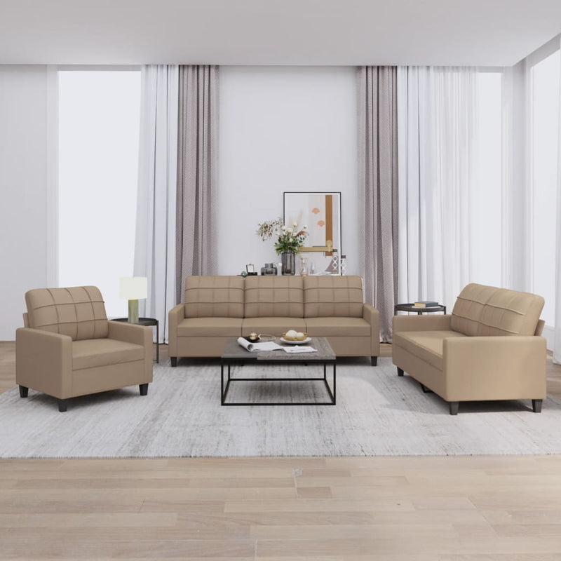 3 Piece Sofa Set with Cushions Cappuccino Faux Leather Payday Deals