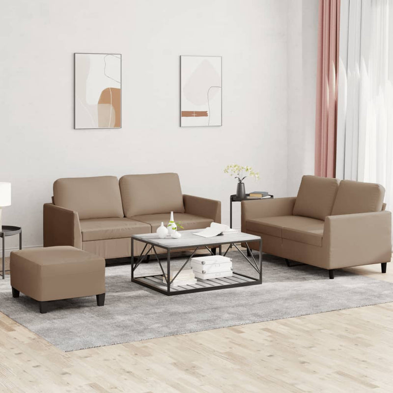 3 Piece Sofa Set with Cushions Cappuccino Faux Leather Payday Deals