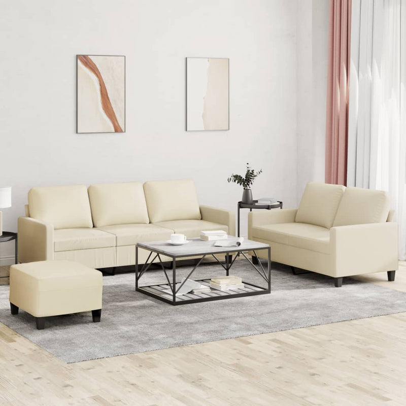 3 Piece Sofa Set with Cushions Cream Faux Leather Payday Deals