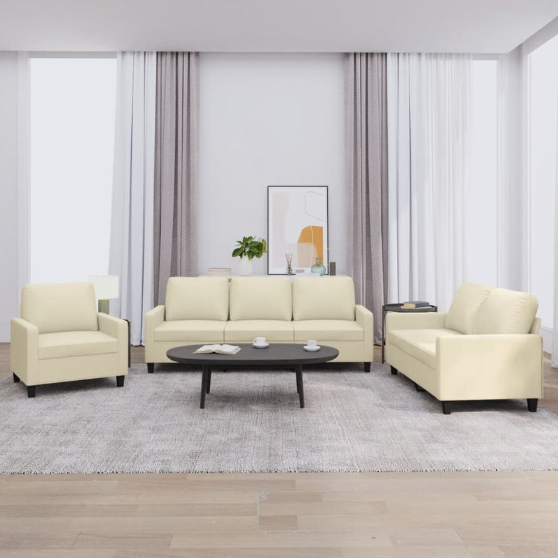 3 Piece Sofa Set with Cushions Cream Faux Leather Payday Deals