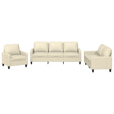 3 Piece Sofa Set with Cushions Cream Faux Leather Payday Deals
