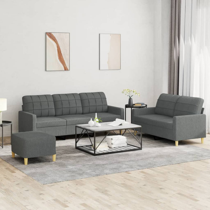 3 Piece Sofa Set with Cushions Dark Grey Fabric Payday Deals