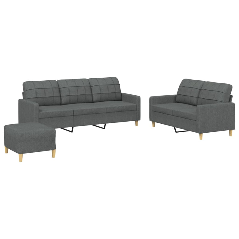 3 Piece Sofa Set with Cushions Dark Grey Fabric Payday Deals