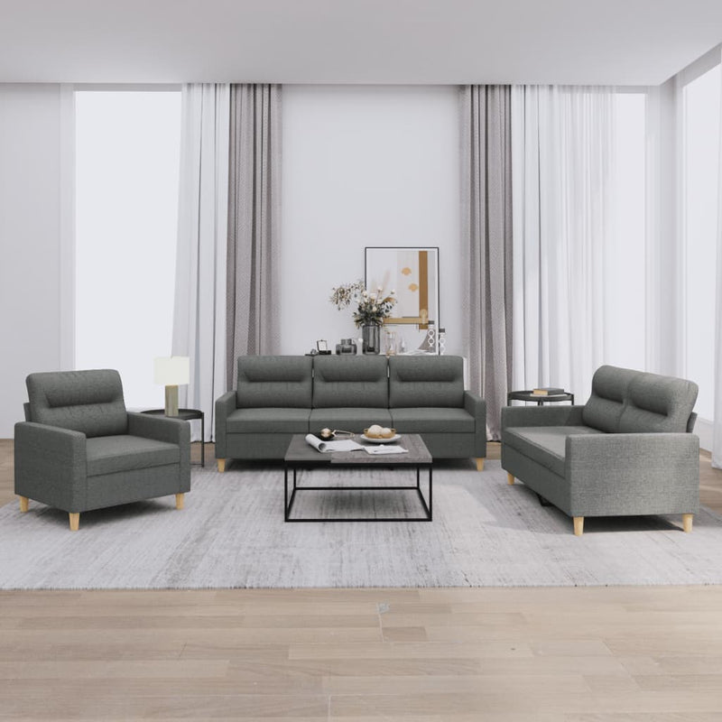 3 Piece Sofa Set with Cushions Dark Grey Fabric Payday Deals