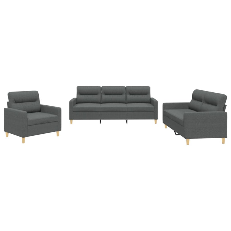 3 Piece Sofa Set with Cushions Dark Grey Fabric Payday Deals