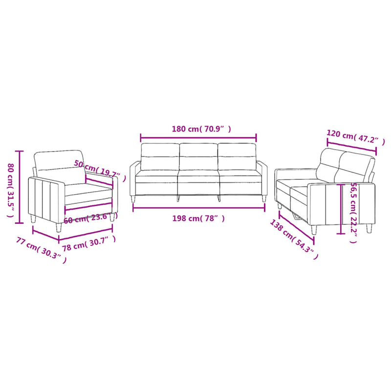 3 Piece Sofa Set with Cushions Dark Grey Fabric Payday Deals