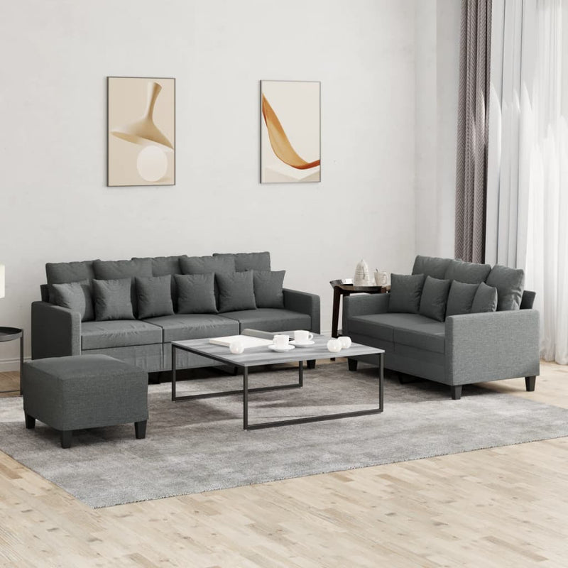 3 Piece Sofa Set with Cushions Dark Grey Fabric Payday Deals