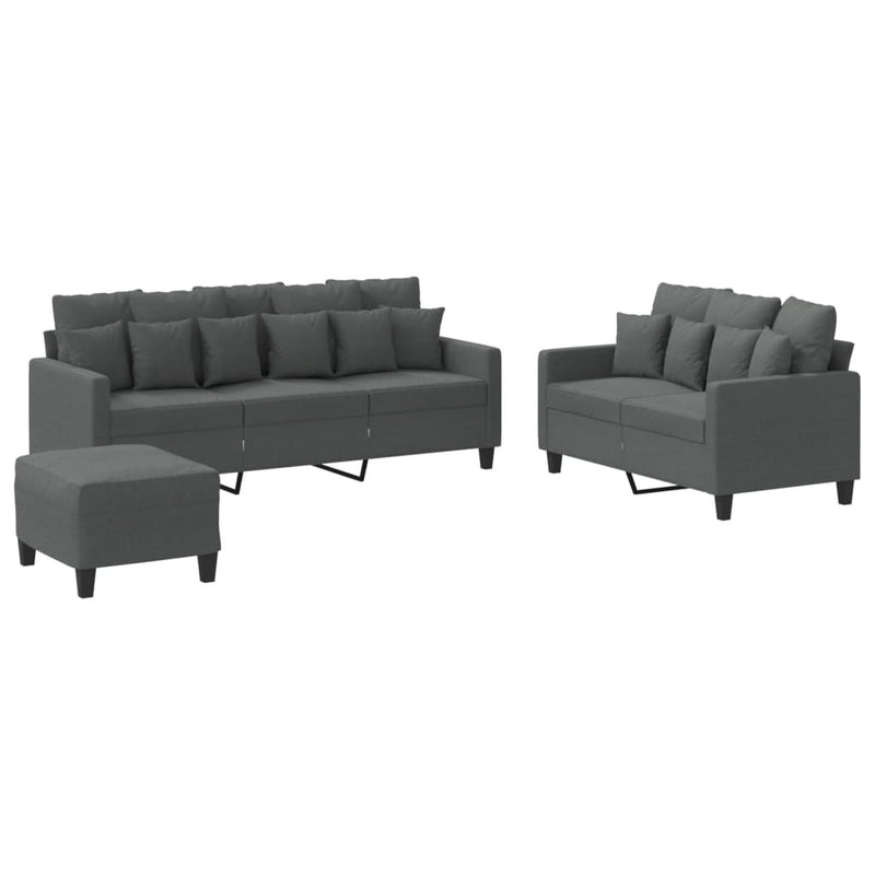 3 Piece Sofa Set with Cushions Dark Grey Fabric Payday Deals