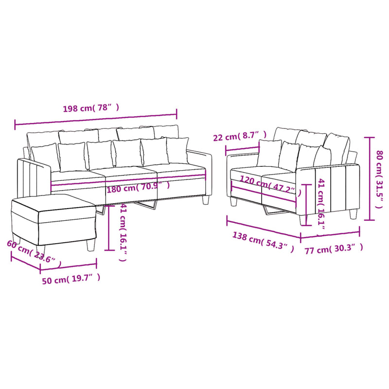 3 Piece Sofa Set with Cushions Dark Grey Fabric Payday Deals