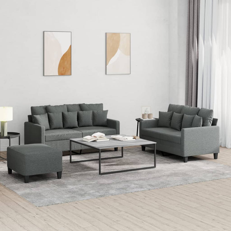 3 Piece Sofa Set with Cushions Dark Grey Fabric Payday Deals