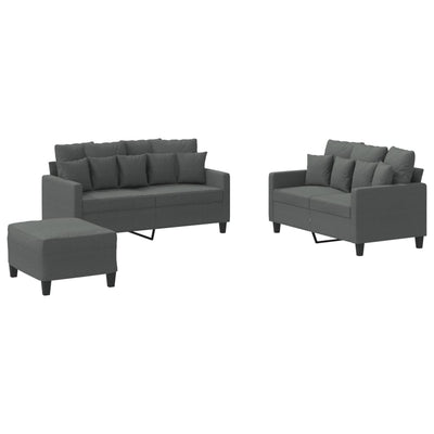 3 Piece Sofa Set with Cushions Dark Grey Fabric Payday Deals
