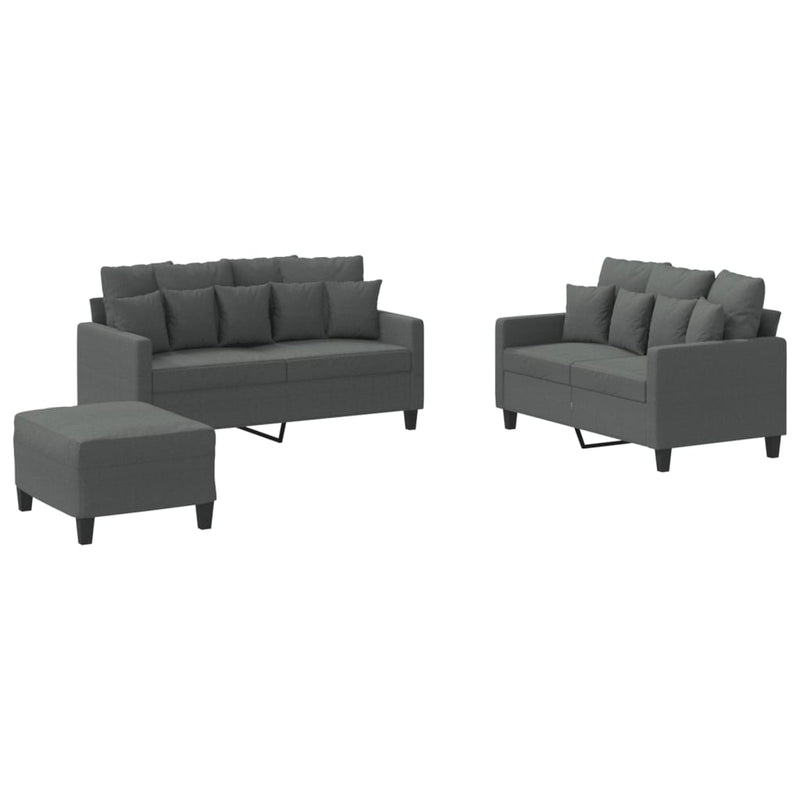 3 Piece Sofa Set with Cushions Dark Grey Fabric Payday Deals
