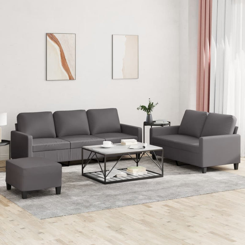 3 Piece Sofa Set with Cushions Grey Faux Leather Payday Deals