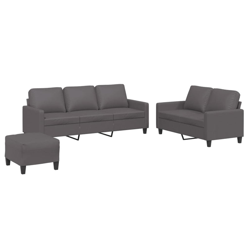 3 Piece Sofa Set with Cushions Grey Faux Leather Payday Deals