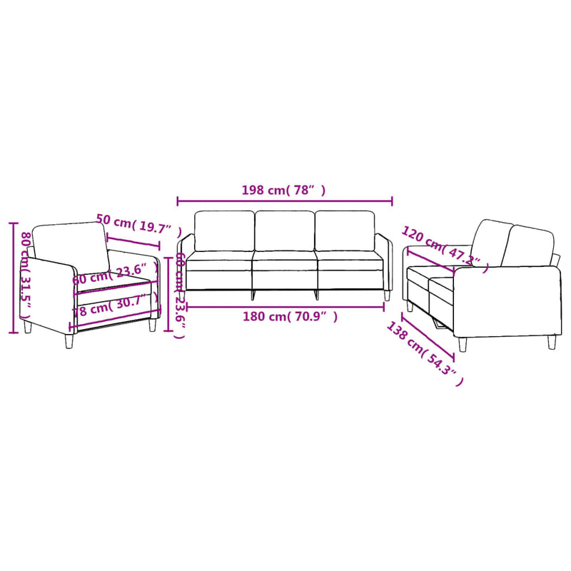 3 Piece Sofa Set with Cushions Light Grey Fabric Payday Deals