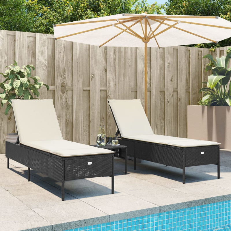 3 Piece Sun Lounger Set with Cushion Black Poly Rattan Payday Deals