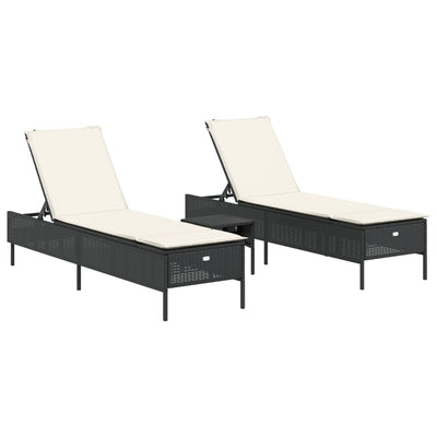 3 Piece Sun Lounger Set with Cushion Black Poly Rattan Payday Deals