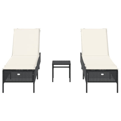 3 Piece Sun Lounger Set with Cushion Black Poly Rattan Payday Deals