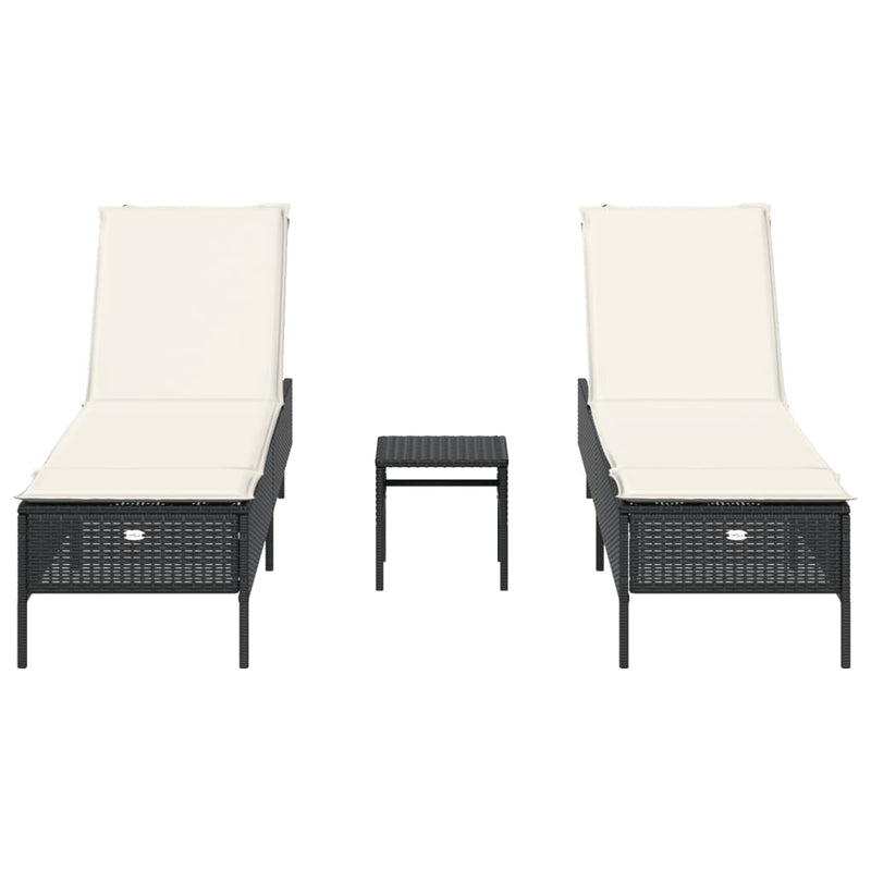 3 Piece Sun Lounger Set with Cushion Black Poly Rattan Payday Deals