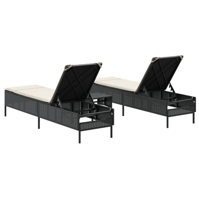 3 Piece Sun Lounger Set with Cushion Black Poly Rattan Payday Deals