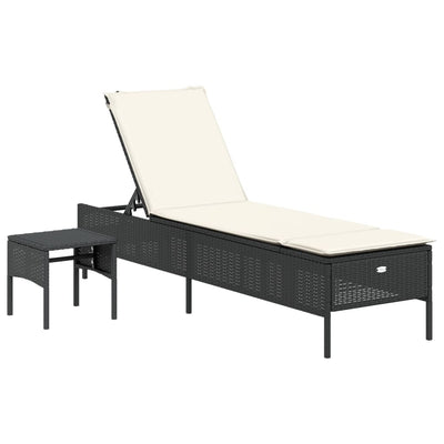 3 Piece Sun Lounger Set with Cushion Black Poly Rattan Payday Deals