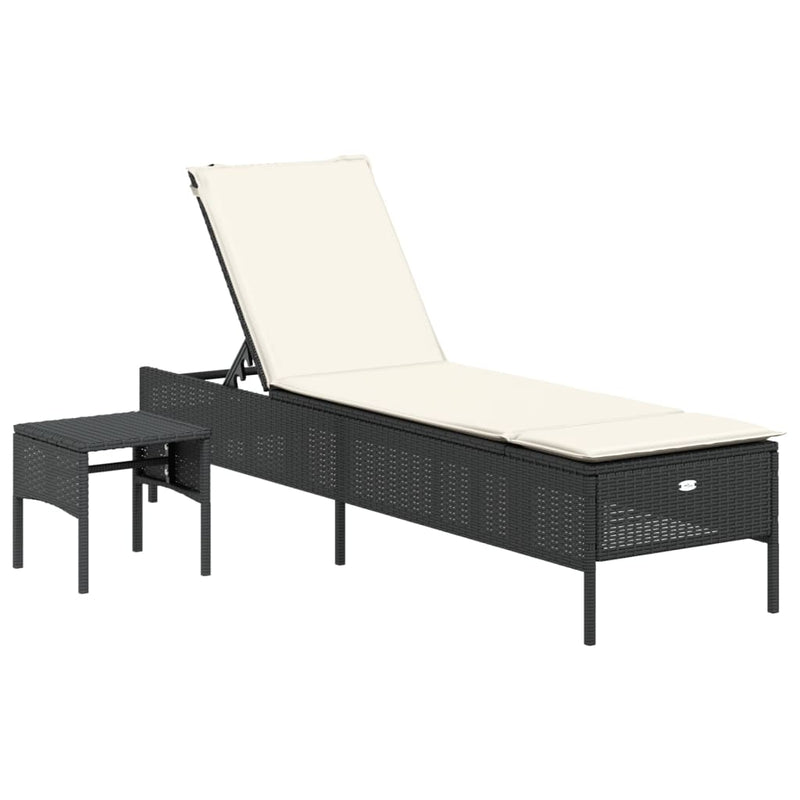 3 Piece Sun Lounger Set with Cushion Black Poly Rattan Payday Deals