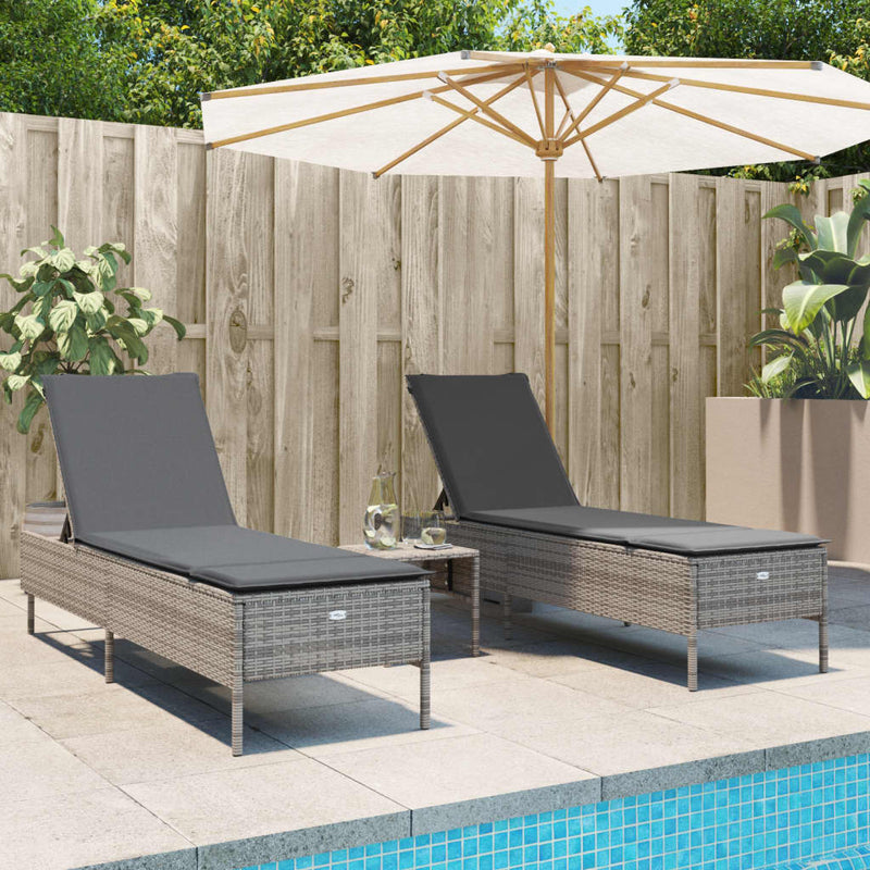 3 Piece Sun Lounger Set with Cushion Grey Poly Rattan Payday Deals
