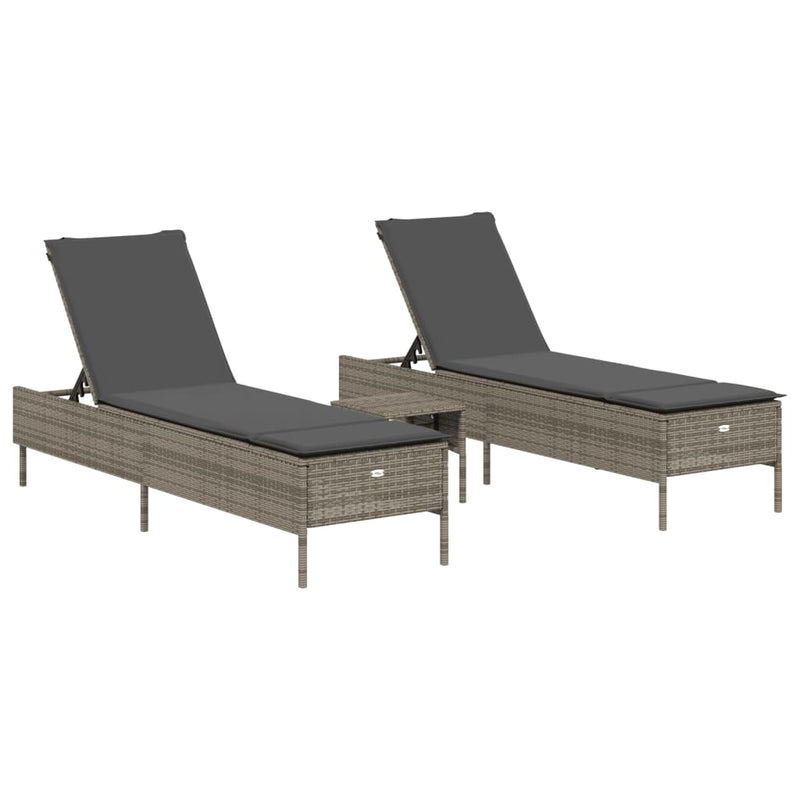 3 Piece Sun Lounger Set with Cushion Grey Poly Rattan Payday Deals