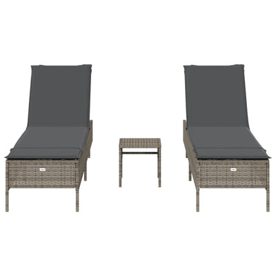 3 Piece Sun Lounger Set with Cushion Grey Poly Rattan Payday Deals