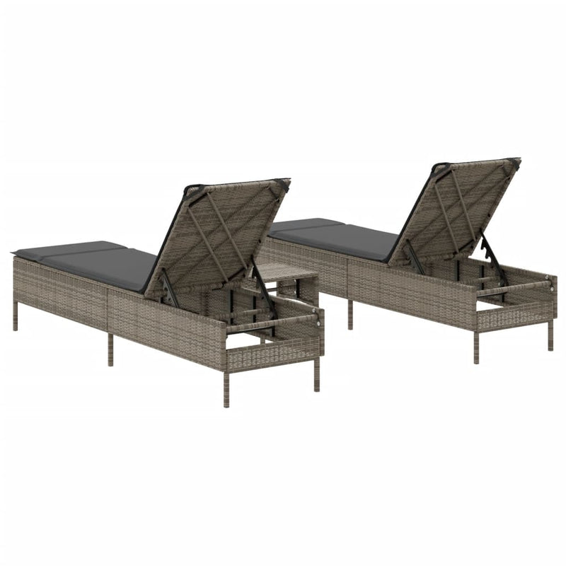 3 Piece Sun Lounger Set with Cushion Grey Poly Rattan Payday Deals