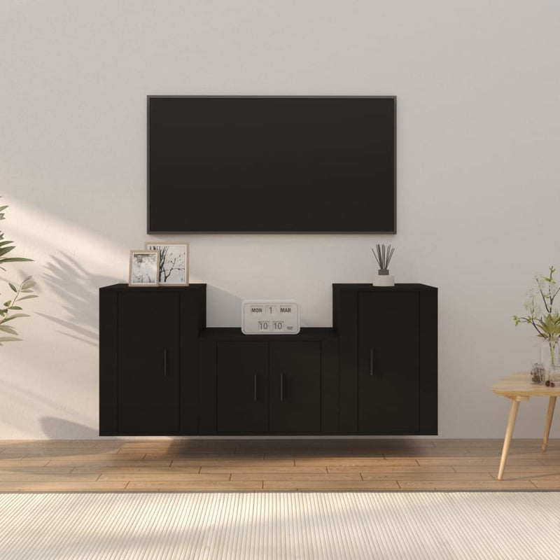 3 Piece TV Cabinet Set Black Engineered Wood Payday Deals