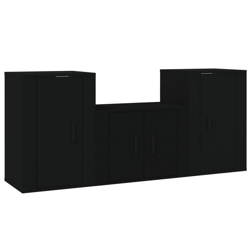 3 Piece TV Cabinet Set Black Engineered Wood Payday Deals