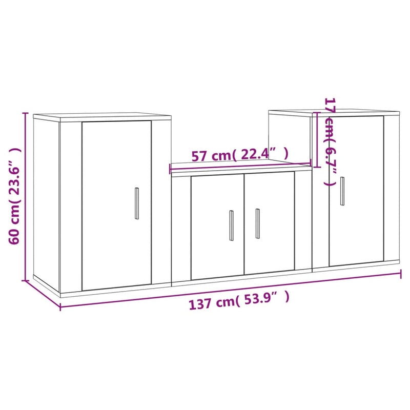 3 Piece TV Cabinet Set Black Engineered Wood Payday Deals