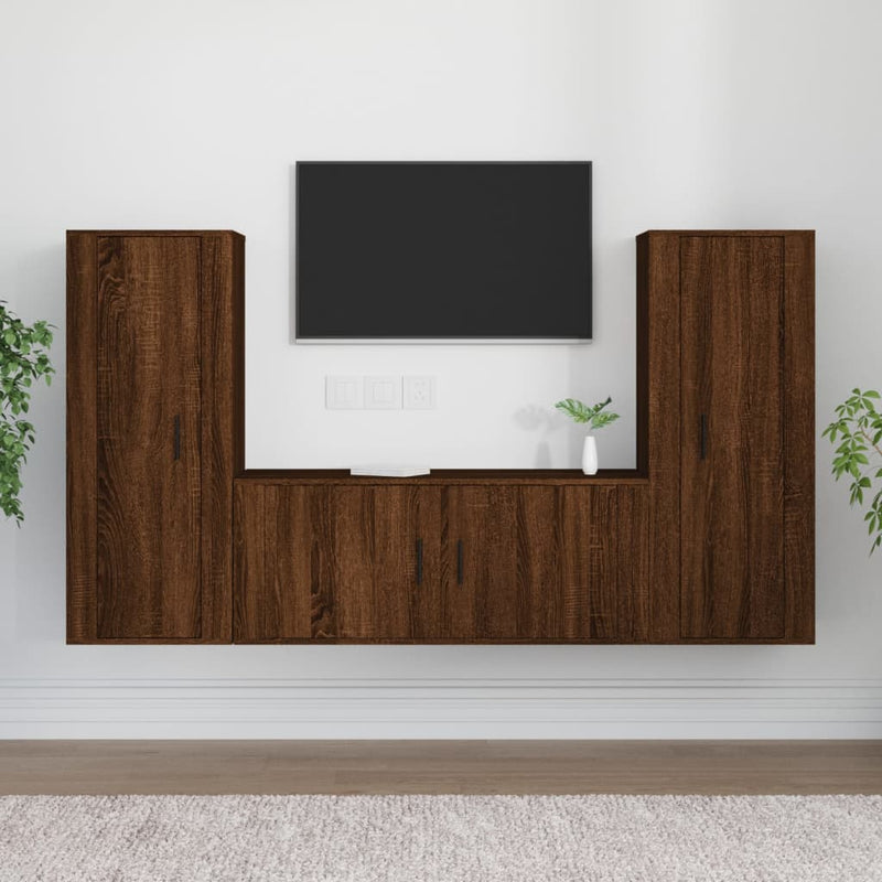 3 Piece TV Cabinet Set Brown Oak Engineered Wood Payday Deals