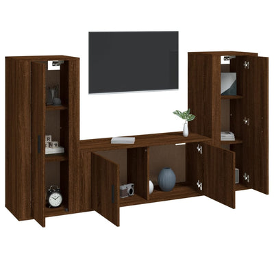 3 Piece TV Cabinet Set Brown Oak Engineered Wood Payday Deals