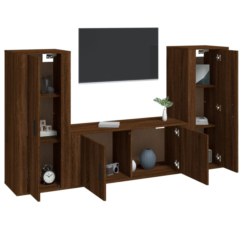 3 Piece TV Cabinet Set Brown Oak Engineered Wood Payday Deals