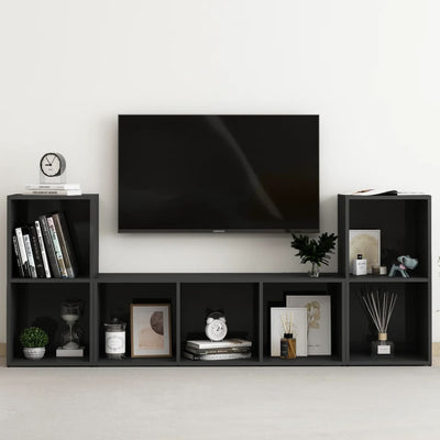 3 Piece TV Cabinet Set High Gloss Black Engineered Wood