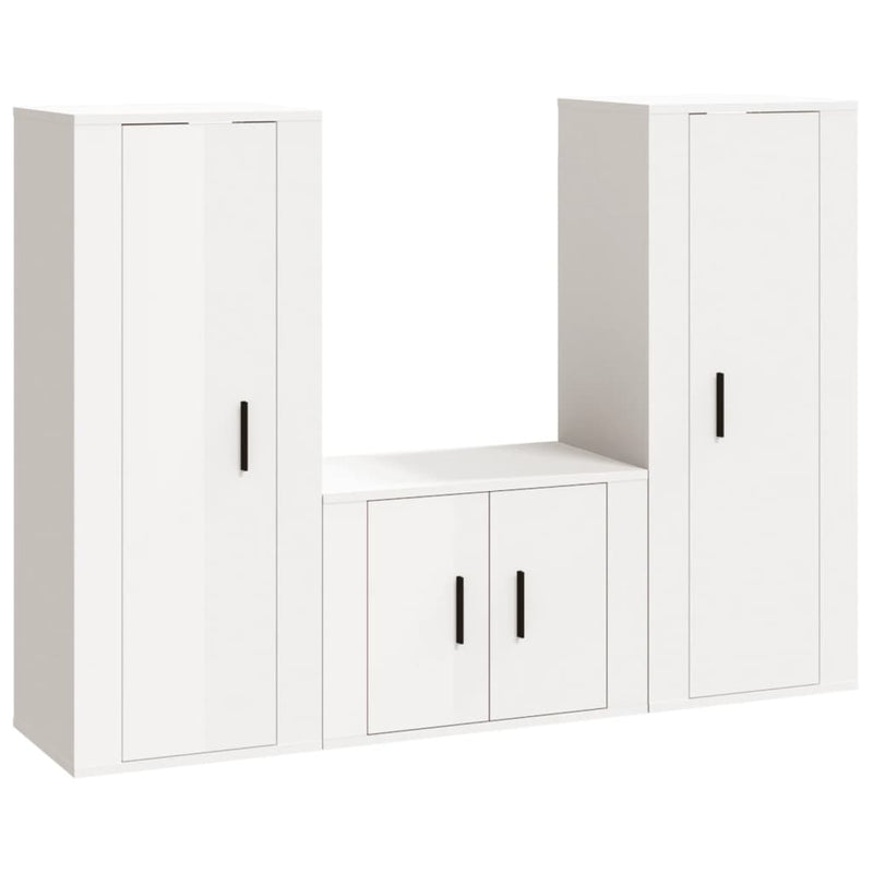 3 Piece TV Cabinet Set High Gloss White Engineered Wood Payday Deals