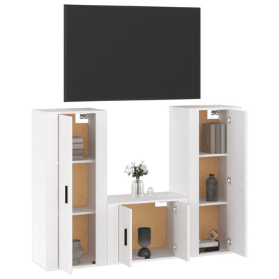 3 Piece TV Cabinet Set High Gloss White Engineered Wood Payday Deals
