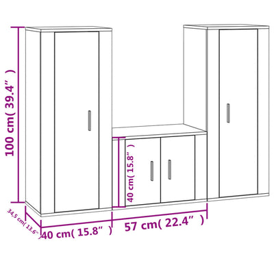 3 Piece TV Cabinet Set High Gloss White Engineered Wood Payday Deals