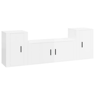 3 Piece TV Cabinet Set High Gloss White Engineered Wood Payday Deals