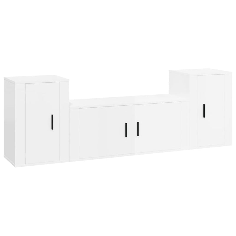 3 Piece TV Cabinet Set High Gloss White Engineered Wood Payday Deals
